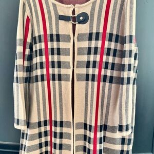 Kasper Beige and Red Plaid Cardigan
